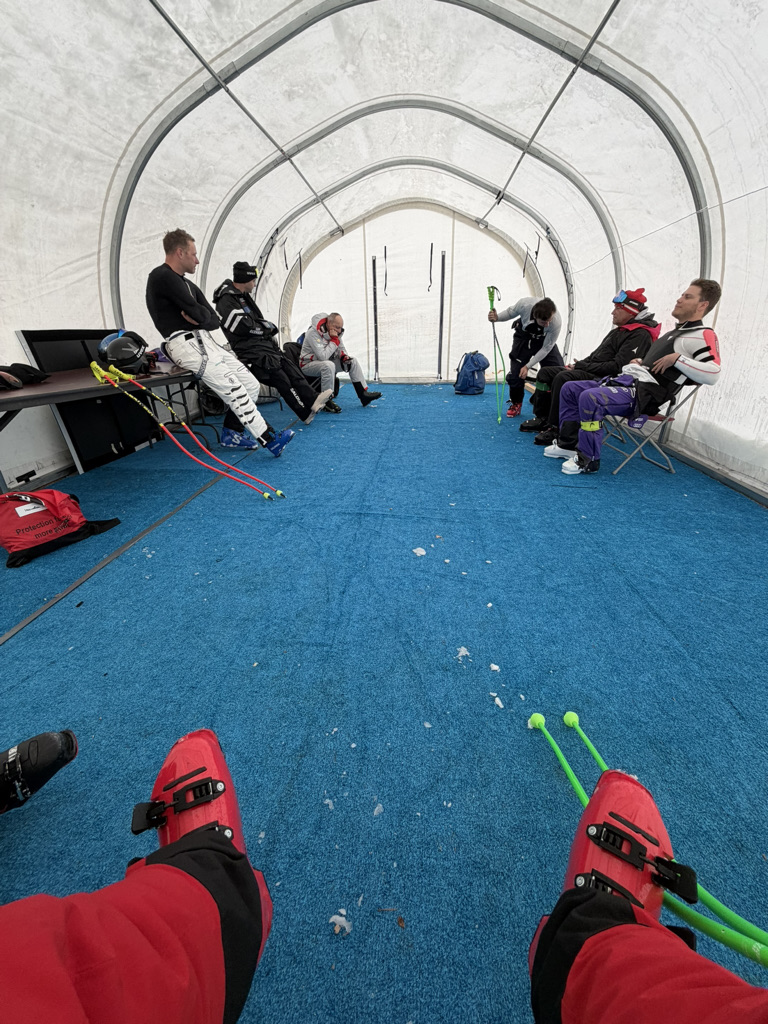 Hanging in the DH start tent before the SG was cancelled.